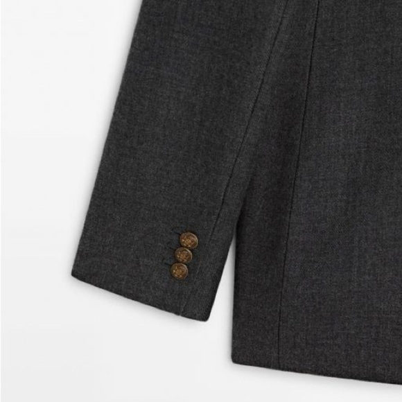 NWT. Massimo Dutti Grey Micro Twill Fabric Blazer with Buttons. Size 4. - Picture 6 of 12